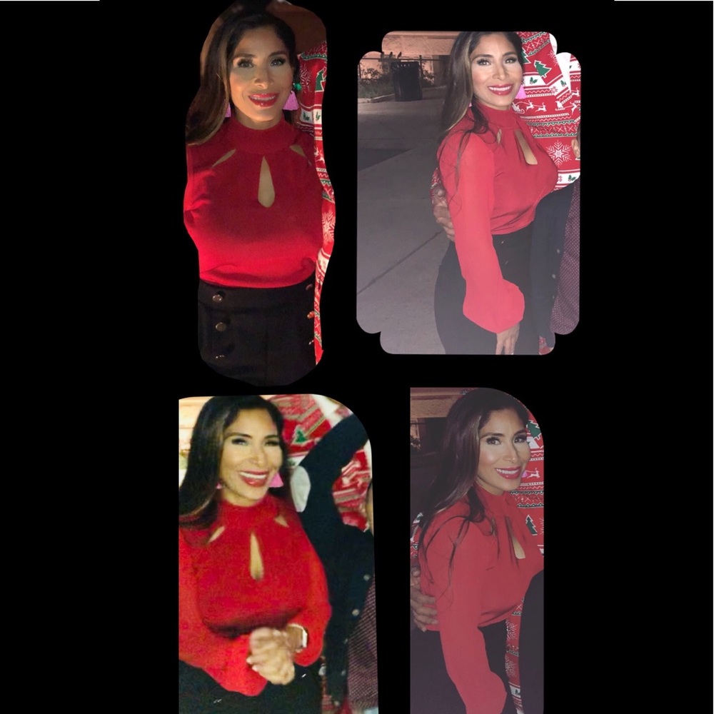 Inc Concepts Red Mock Long Sleeve Blouse